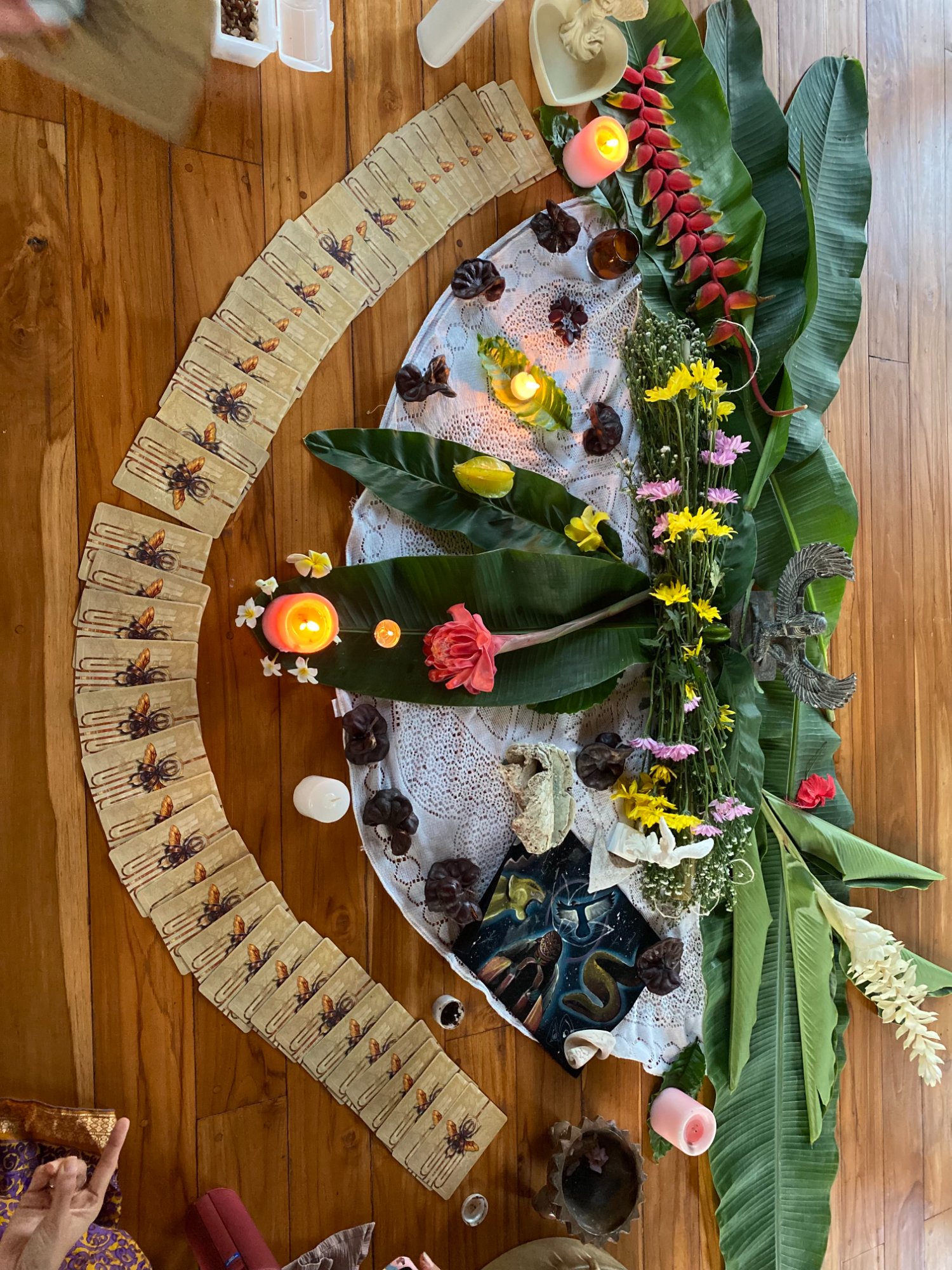 Sacred ceremony altar — candles, flowers, ritual